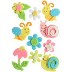 Set di adesivi 3D in feltro: lumache, api e fiori per lavoretti creativi, 10 pezzi.