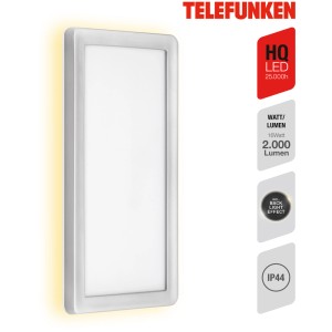 Applique murale extérieure rectangulaire à LED Telefunken Nizza, argentée, 16W, avec effet de rétroéclairage.