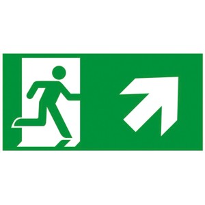 Panneau de sortie de secours vert Alpertec avec escalier et flèche vers la droite/haut.