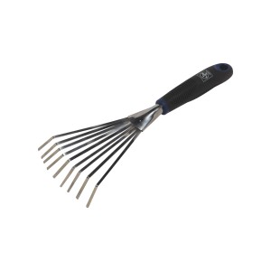 Rastrello a ventaglio manuale LUX Comfort per foglie in aiuole, con manico ergonomico e occhiello.