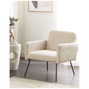 Beiger Cord Sessel Narken von Beliani mit schwarzen Metallbeinen. Gemütlicher Polsterstuhl für Wohnzimmer.