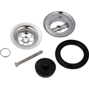 Soupape universelle en acier Ø 38,5 mm pour lavabos, comprenant corps de soupape, joints et vis.