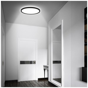 Plafonnier LED noir pour salle de bain avec détecteur de mouvement, Ø 29 cm.