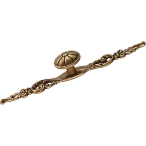 Pomello 1474, ottone anticato brunito, pomello per mobili con design floreale.