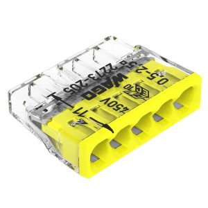 Morsetto di connessione Wago, 5 poli, giallo, per conduttori da 0,5-2,5 mm².