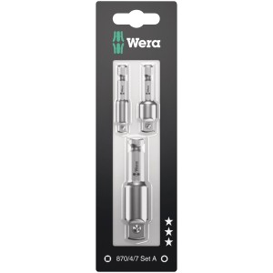Set di alberi portautensili Wera, 3 pezzi, per inserti per chiavi a bussola, varie dimensioni.