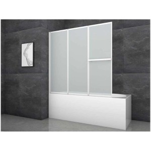 Paroi de baignoire pliante Aurlane White Comfort 3 volets avec porte-serviettes.