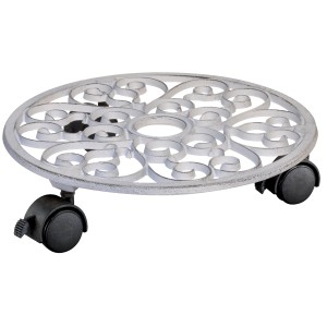 Wagner Multi Roller Antik Weiss, sottovaso con ruote in ghisa con tre ruote doppie.