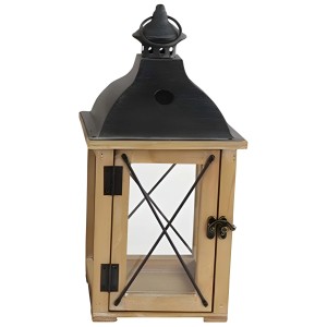 Lanterne en bois Solano naturelle, taille S, 36,5x18 cm, pour bougies et chauffe-plats.