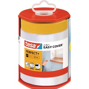 Tesa Easy Cover Perfect+ M film de masquage avec ruban adhésif dans distributeur.