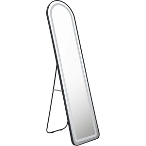 Schwarzer Globo Standspiegel Claud mit LED-Beleuchtung, 160x50x40 cm, für Wand oder Standmontage.