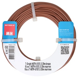 Filo a T marrone H07V-U 1 x 1,5 mm², rotolo da 20 m per installazioni elettriche.