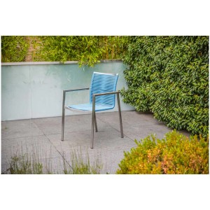 Stapelsessel Boston, Edelstahl silber-blau, Textilene-Ropes, Gartenstuhl für Terrasse und Garten.