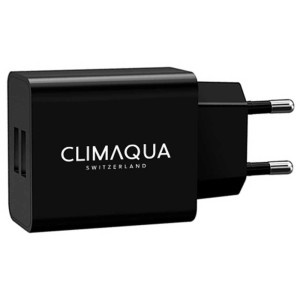 Adaptateur secteur noir Climaqua Dual-USB pour fontaines d'intérieur avec deux ports USB.