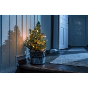 Piccolo abete con micro catena luminosa a LED (60 LED ambrati) in filo di rame, per interni.