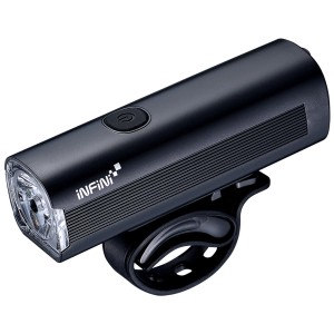 Éclairage avant de vélo noir Infini KOR 400, avec support.