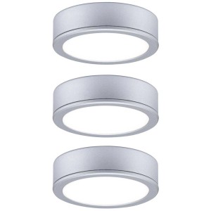Paulmann Pukk LED luminaires sous meuble, lot de 3, chrome mat, blanc chaud, pour meubles et étagères.