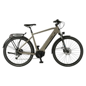 Vélo électrique de trekking bleu Prophete Entdecker 3.0 pour homme avec moteur central AEG et cadre diamant.