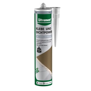 Cartouche de colle et mastic Ultrament, transparent, 290g, pour étanchéité de construction.