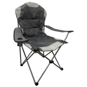 Grauer Greemotion Anglerstuhl Premium aus Stahl/Polyester mit Getränkehalter. Campingstuhl.