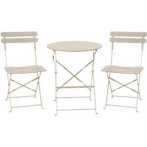 Set bistrò Milou Mica Decorations 3 pz. beige in ferro pieghevole con tavolo e 2 sedie per mobili da balcone.