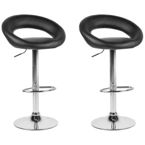 Lot de 2 tabourets de bar Beliani Peoria, similicuir noir, hauteur réglable, structure en métal.