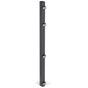 Poteau de clôture Alberts anthracite (60x40 mm, 1075 mm) avec supports de fixation pour la construction de clôtures.