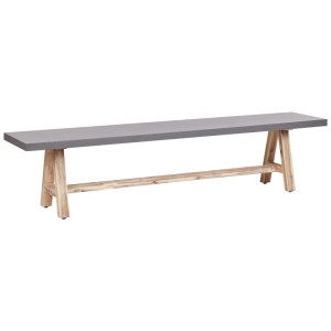 Panca da giardino Tonnare con seduta in fibrocemento grigio e gambe in legno di acacia chiaro. Design robusto.