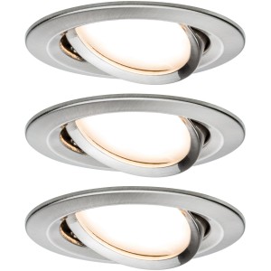 Lot de 3 spots encastrables LED Paulmann Nova Coin, fer brossé, orientables, blanc chaud.