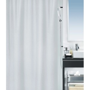 Tenda doccia in tessuto bianco Spirella Primo Manhattan, 180x200 cm, in bagno.