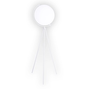 Lampada da terra tessile bianca Näve Munega, alta 156 cm, con paralume rotondo e base a treppiede.