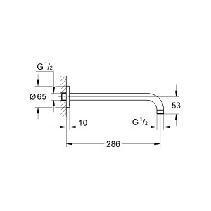 Braccio doccia Grohe Rainshower, cromo, sporgenza 286 mm, disegno tecnico.