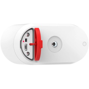 Abus WLAN Akku Kamera PPIC90520, Detailansicht der Anschlüsse mit roter Abdeckung.