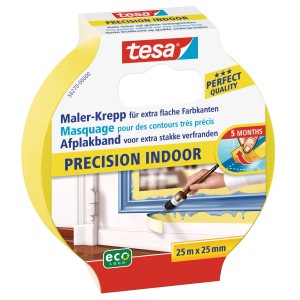 Tesa Maler-Krepp Precision Indoor, gelbes Klebeband für präzise Farbkanten im Innenbereich.