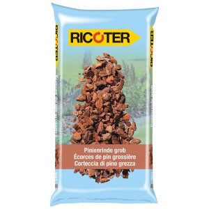 Sacco di corteccia di pino Ricoter a grana grossa, 50 l, per copertura decorativa del suolo in giardino.