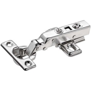 Mini charnière à clip avec amortisseur, recouvrant, en acier nickelé pour meubles et portes de placard.