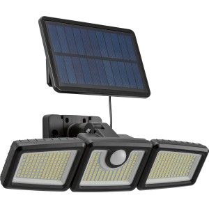 Projecteur d'extérieur LED solaire noir avec détecteur de mouvement et panneau solaire. Applique murale extérieure.