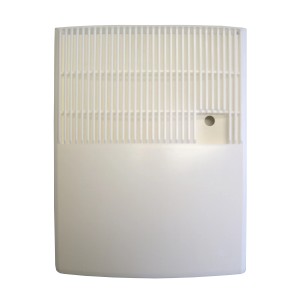 Humidificateur blanc pour radiateur avec indicateur de niveau d'eau, vue de face.