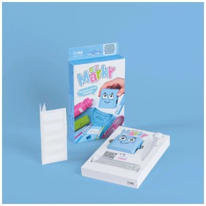DIY Textilstempel Marky blau, Set mit Stempel, Pinzette, Typenset, Textilband und Etiketten.