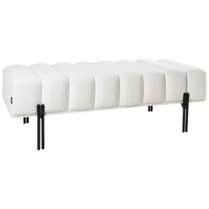 Banc Beliani Carey, tissu chenille crème, design matelassé et pieds en métal noir.