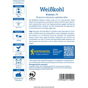 Semences Kiepenkerl Chou cabus Kilastor F1 : Emballage avec image de chou cabus.