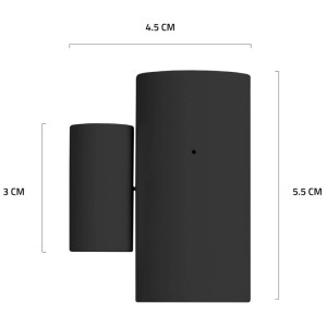 Hombli Bluetooth Kontaktsensor in Schwarz mit Maßangaben für Hausautomation.