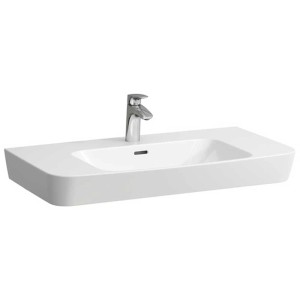 Vasque blanche Laufen Moderna R, 84x46,5 cm, avec robinet. Vasque simple pour montage mural.