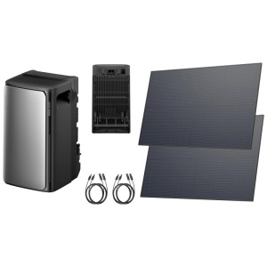 Ecoflow Stream Balkonkraftwerk mit 2 Solarmodulen, Batterie und Zubehör für die Stromerzeugung.