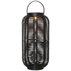 Lanterne solaire LED noire Runda, Ø 15 cm, hauteur 30 cm. Luminaire extérieur décoratif à lumière blanche chaude.