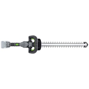 Taille-haie sans fil LUX A-HS-20/52-24 avec poignée gris-vert et lames argentées.