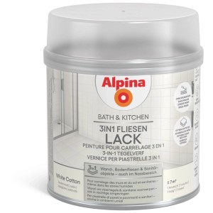 Alpina 3in1 Fliesenlack Bath & Kitchen White Cotton, Dose. Für Wand-, Bodenfliesen und Sanitär.