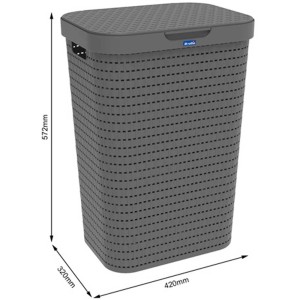 Cesto portabiancheria Rotho Country antracite (55 l) con effetto rattan e coperchio.