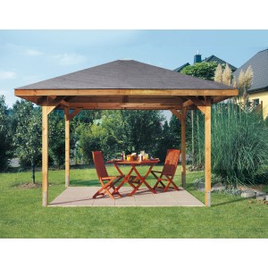 Weka Gartenoase 651 Gr. 3: Gazebo da giardino in legno con tavolo e sedie in giardino.
