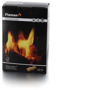 Flaman Powersticks, 40 pezzi, accendifuoco in lana di legno, certificato FSC.